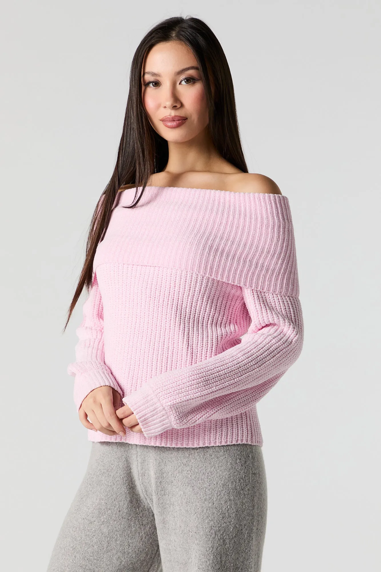 Ribbed Knit Off Shoulder Foldover Sweater sold by Urban Planet product image thumbnail 4