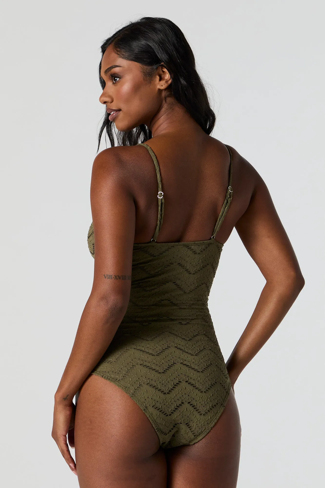 Green Crochet V-Notch One Piece Swimsuit sold by Urban Planet product image thumbnail 2
