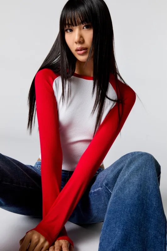 Ribbed Raglan Long Sleeve Crop Top sold by Urban Planet