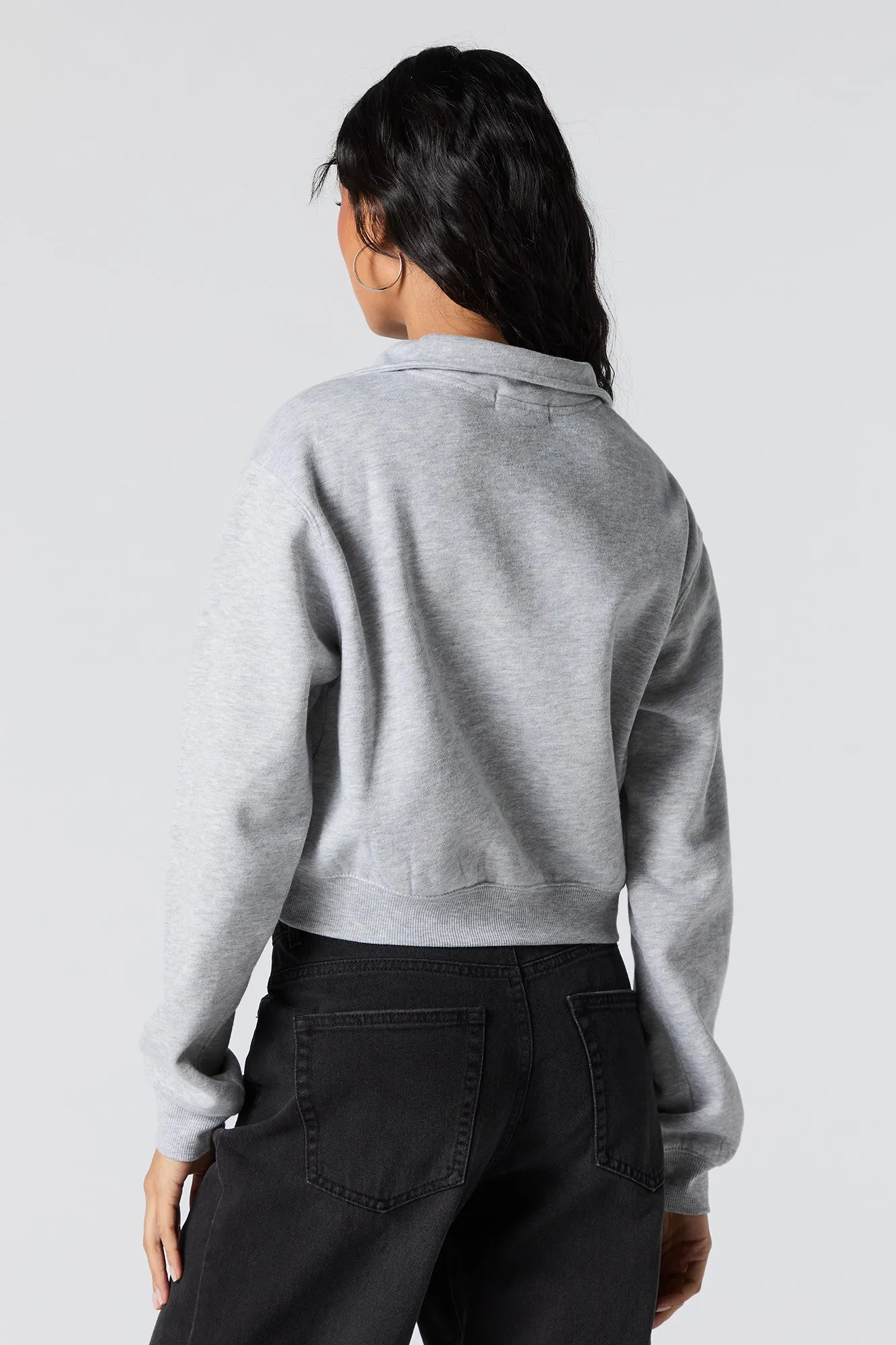 Twill Embroidered Quarter Zip Fleece Sweatshirt sold by Urban Planet product image thumbnail 2