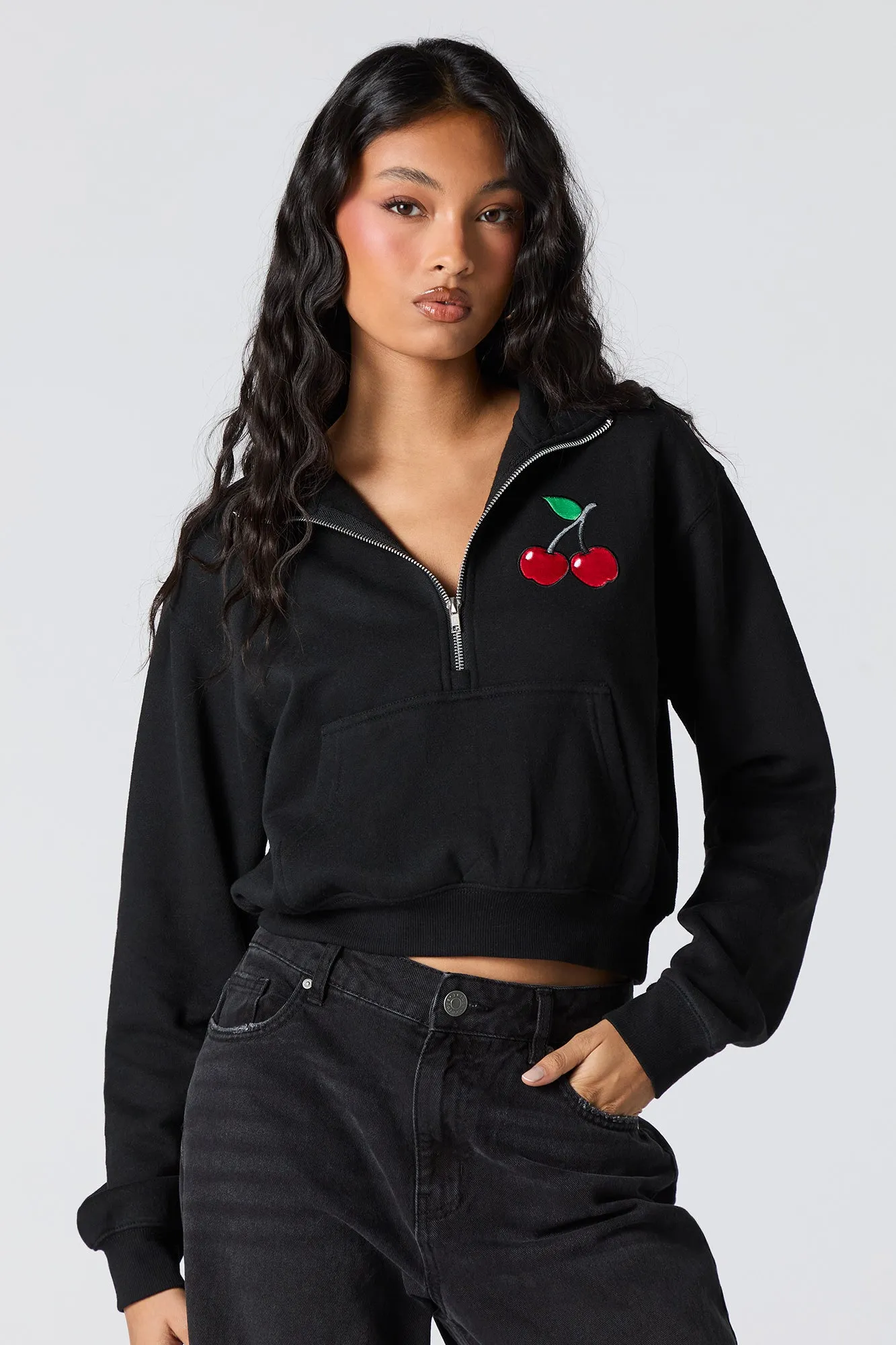 Twill Embroidered Quarter Zip Fleece Sweatshirt sold by Urban Planet product image thumbnail 4