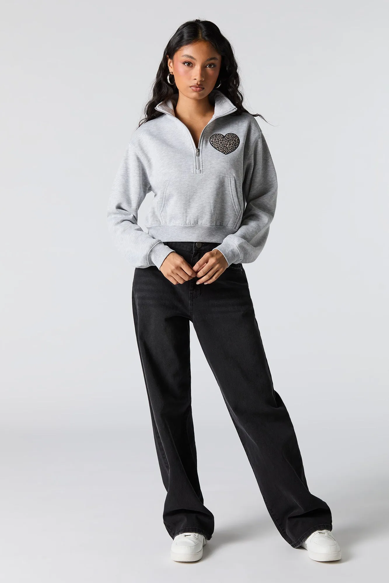 Twill Embroidered Quarter Zip Fleece Sweatshirt sold by Urban Planet product image thumbnail 3