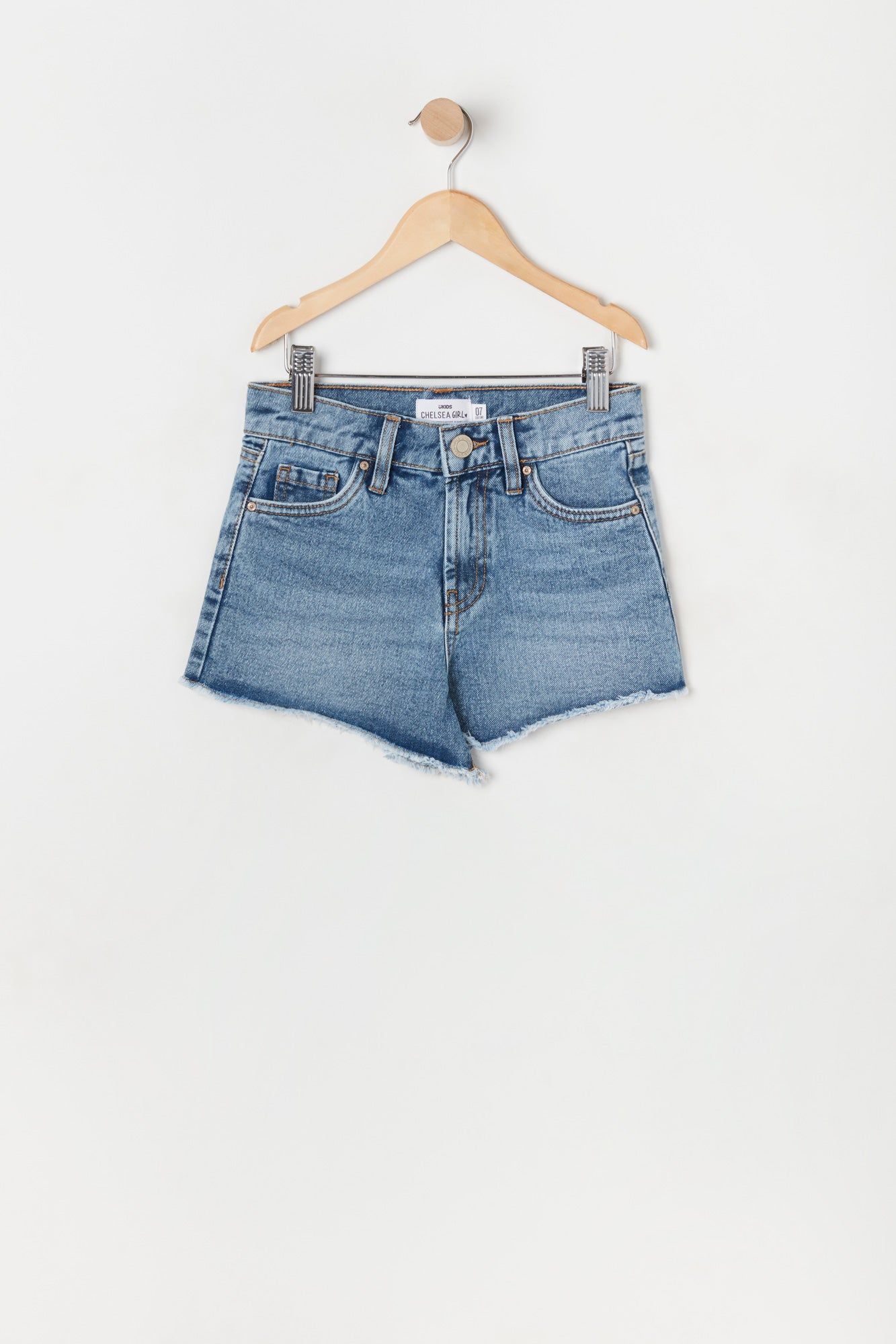 Girls Chelsea High-Rise Vintage Rip Dark Wash Short sold by Urban Planet