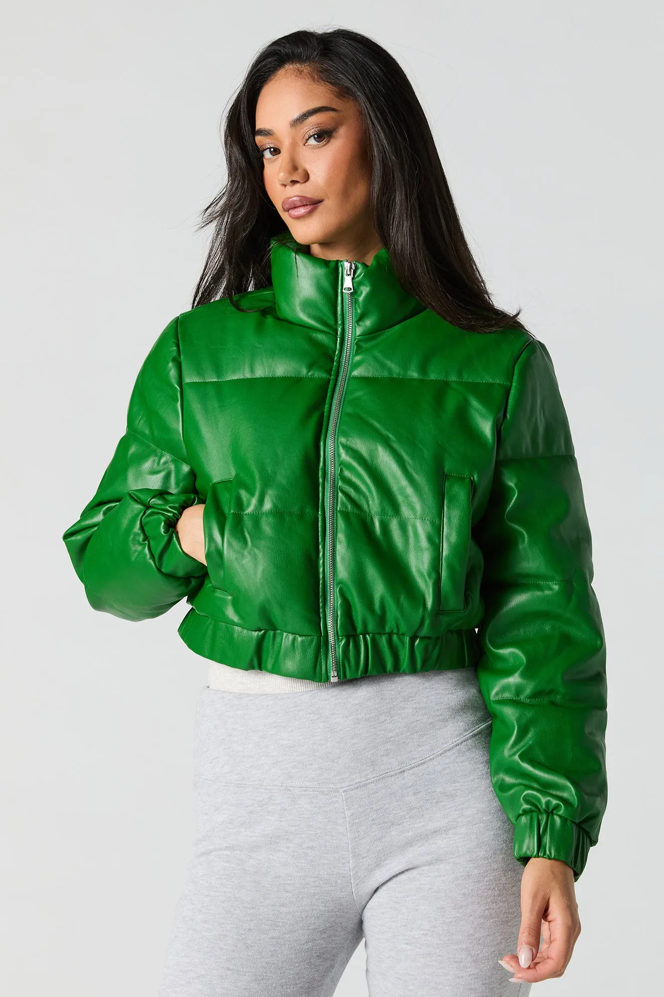 Faux Leather Cropped Puffer Jacket sold by Urban Planet product image thumbnail 4