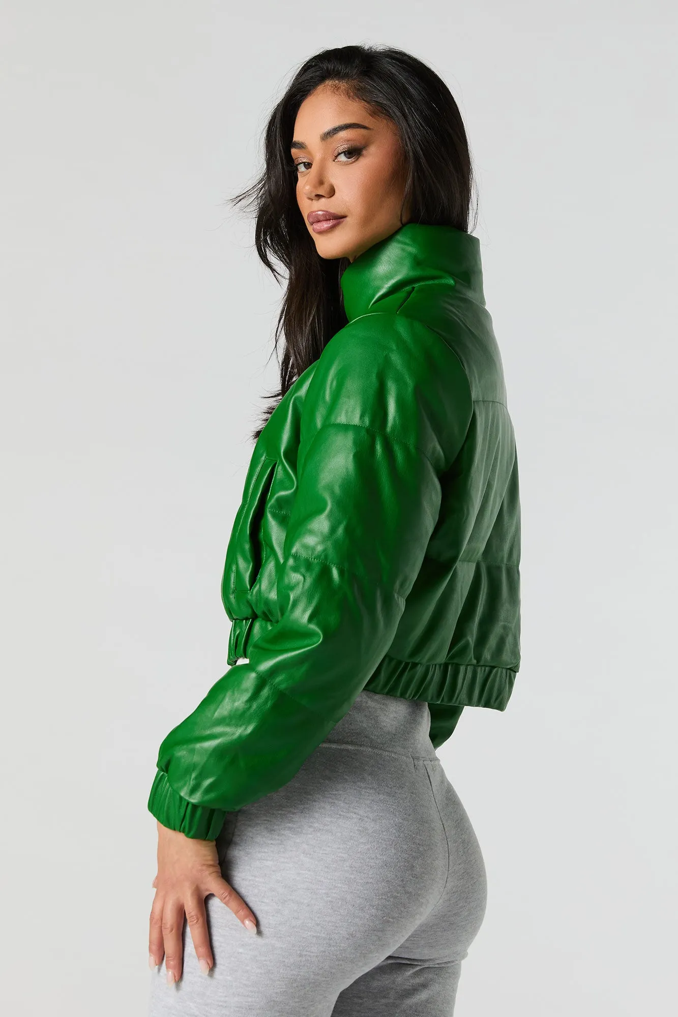 Faux Leather Cropped Puffer Jacket sold by Urban Planet product image thumbnail 5
