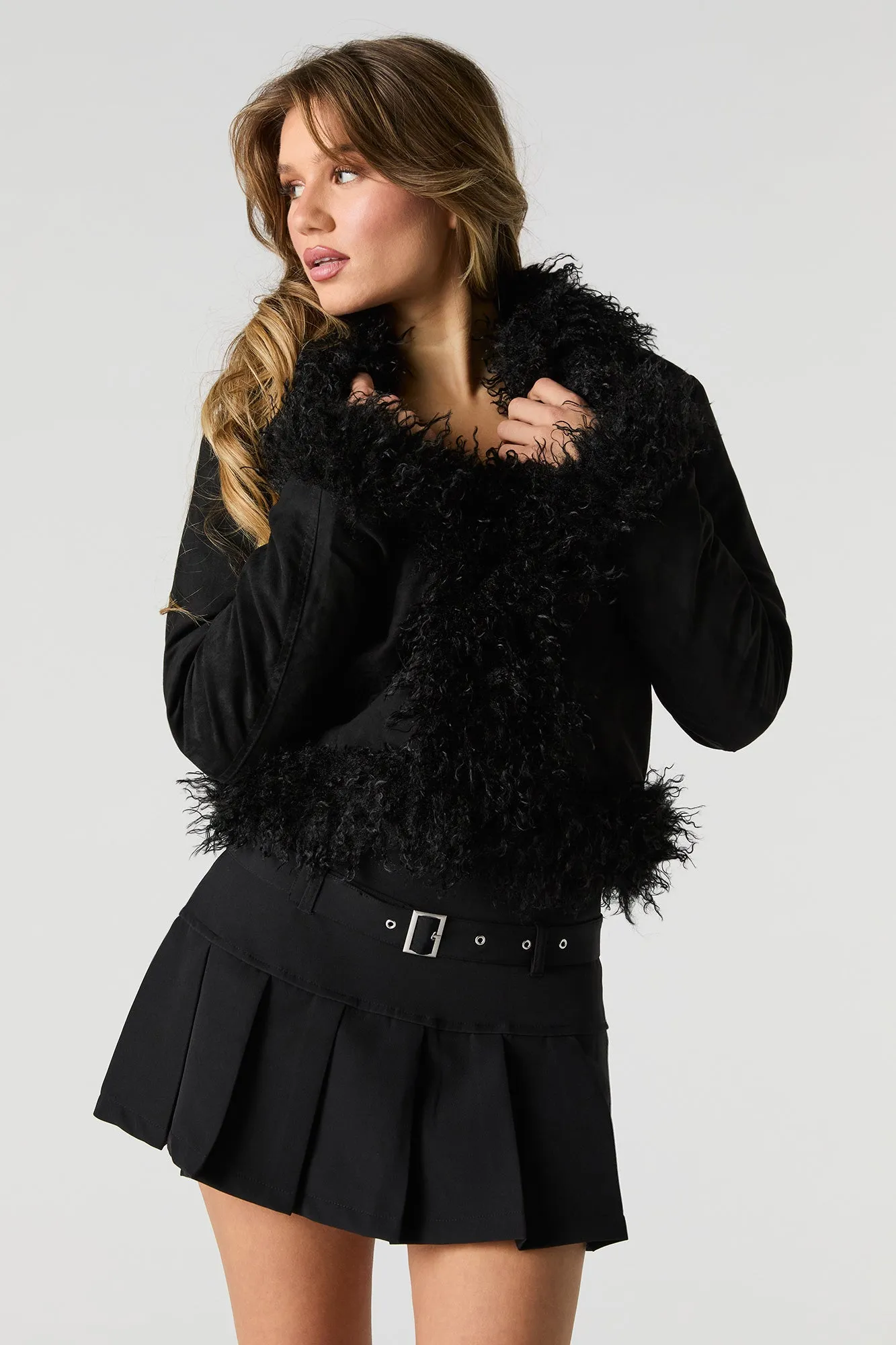 Faux Suede Faux Fur Trim Jacket sold by Urban Planet product image thumbnail 4