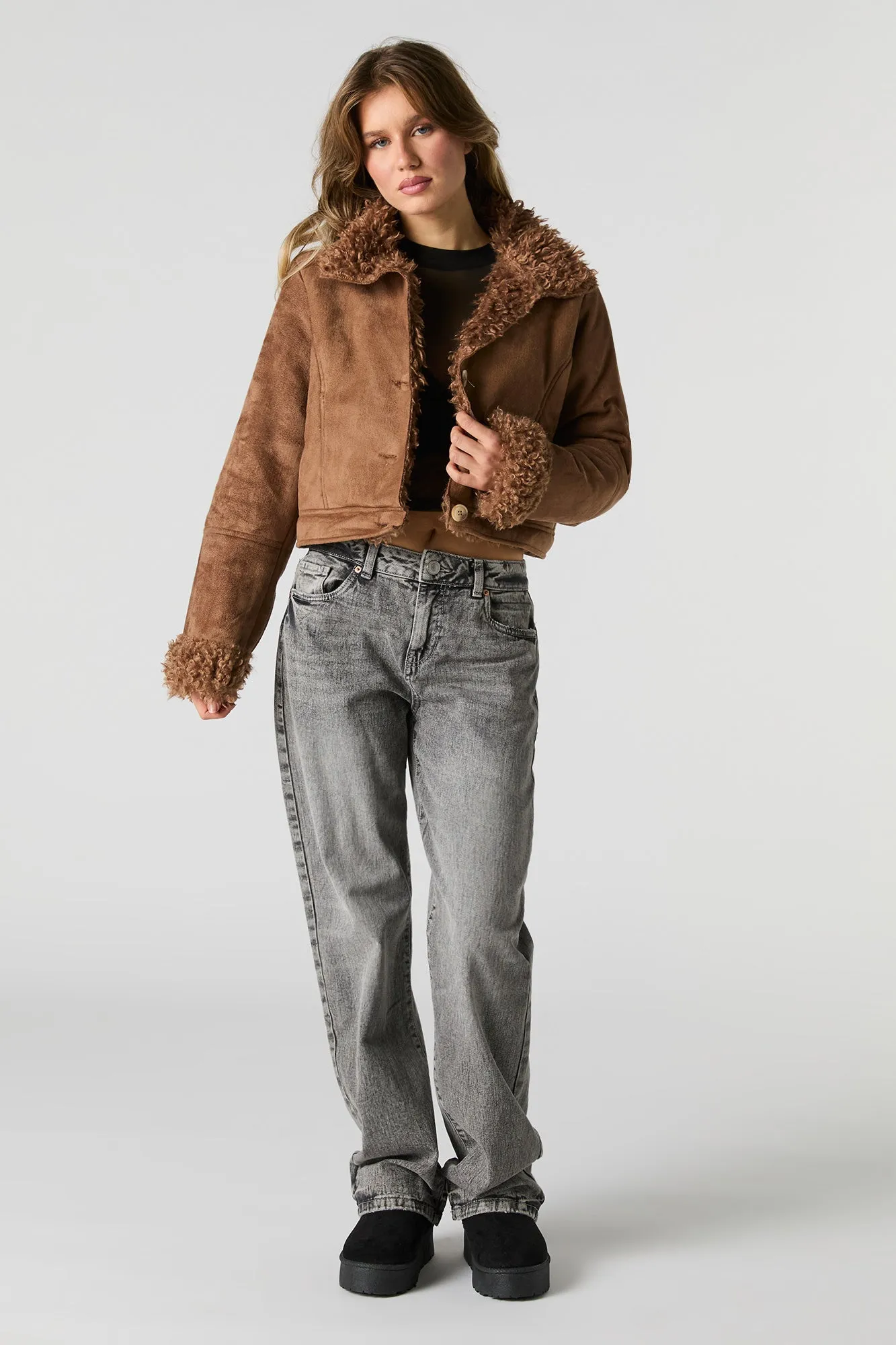 Faux Suede Faux Fur Lined Jacket sold by Urban Planet product image thumbnail 3