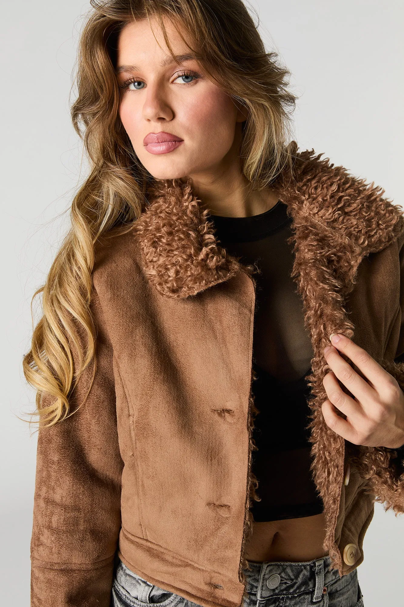 Faux Suede Faux Fur Lined Jacket sold by Urban Planet