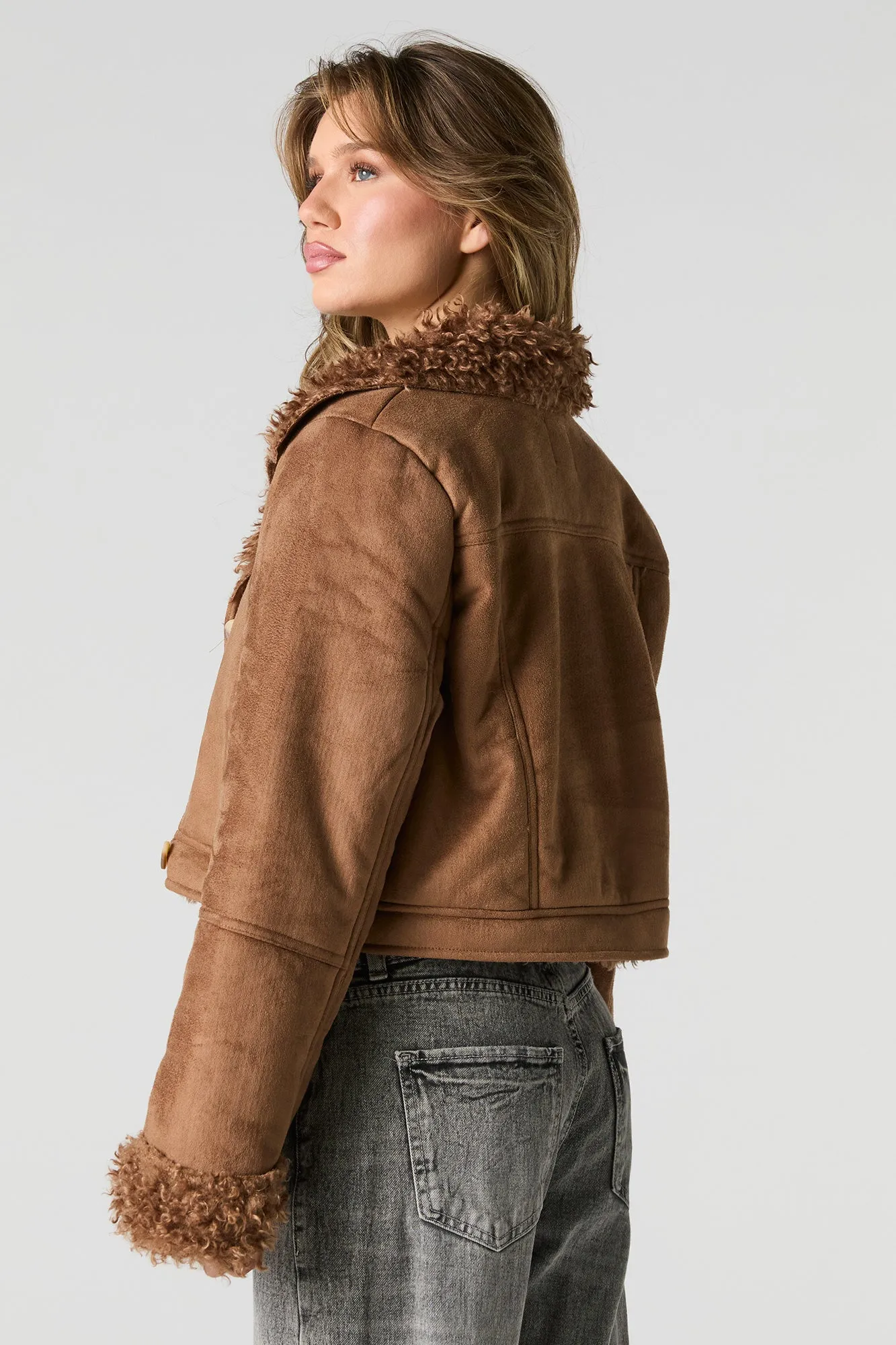 Faux Suede Faux Fur Lined Jacket sold by Urban Planet product image thumbnail 2