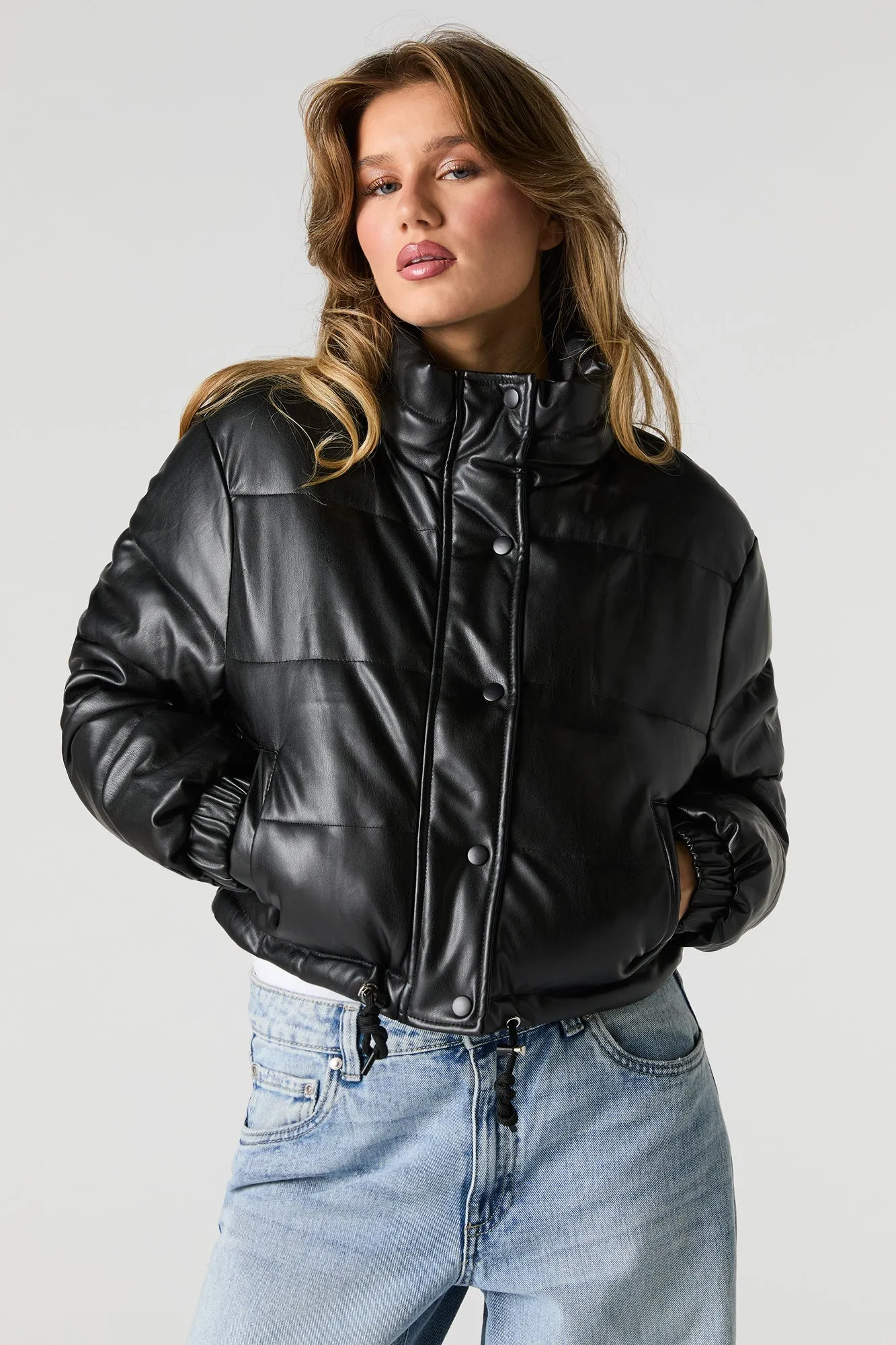 Faux Leather Puffer Jacket sold by Urban Planet product image thumbnail 4