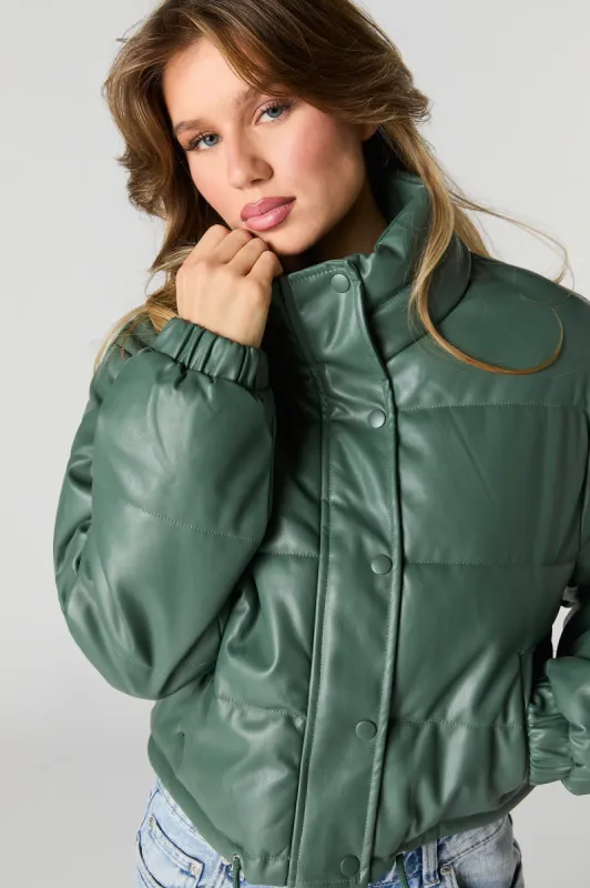Faux Leather Puffer Jacket sold by Urban Planet