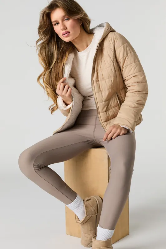 Reversible Sherpa & Nylon Puffer Jacket sold by Urban Planet