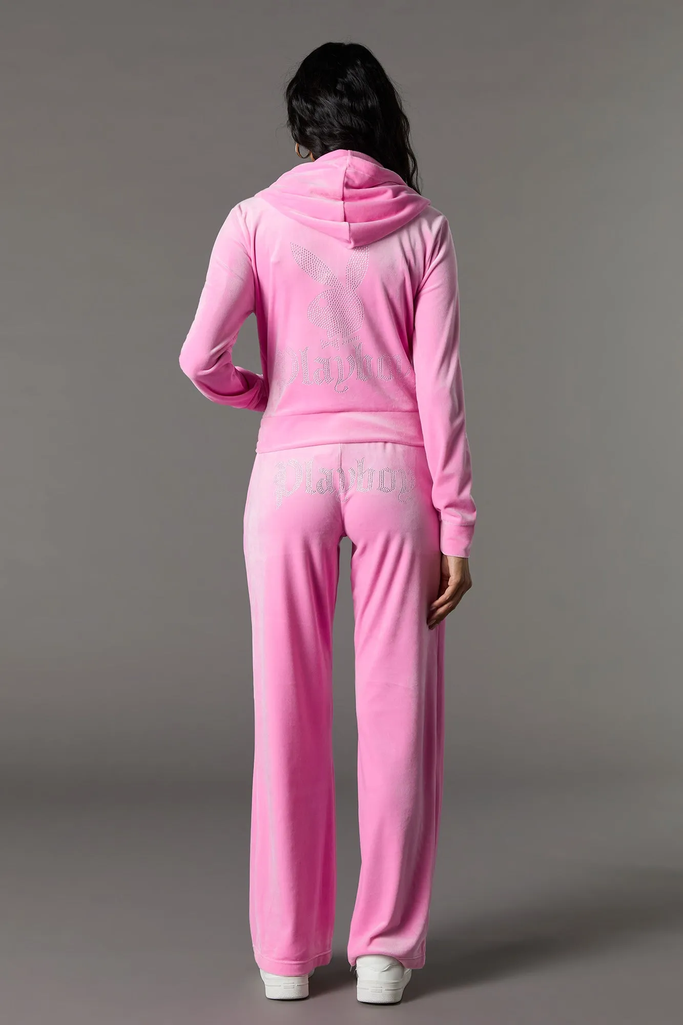 Pantalon à jambe large en velours à imprimé Playboy avec pierres du Rhin sold by Urban Planet product image thumbnail 3