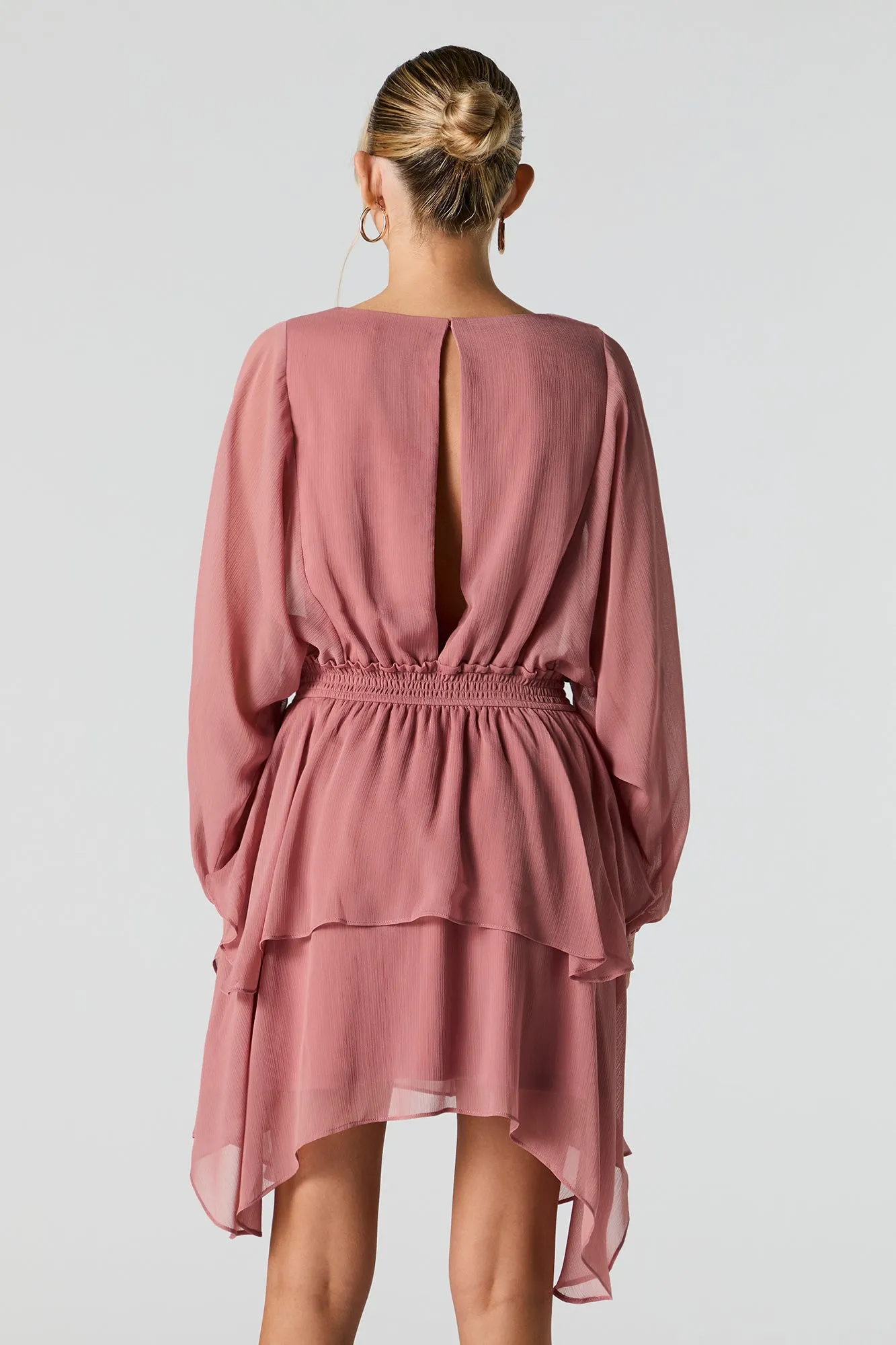 Mesh Tiered Long Sleeve Flowy Mini Dress sold by Urban Planet product image thumbnail 2