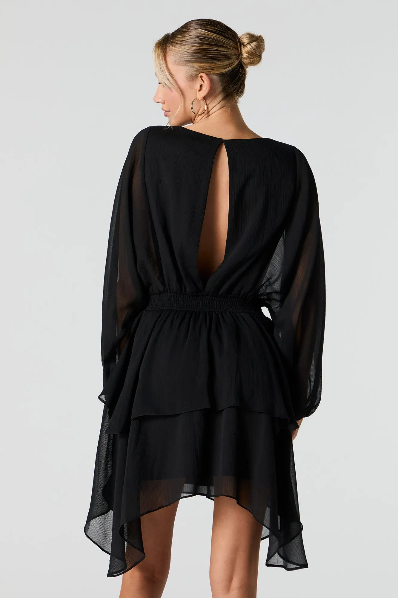 Mesh Tiered Long Sleeve Flowy Mini Dress sold by Urban Planet product image thumbnail 5