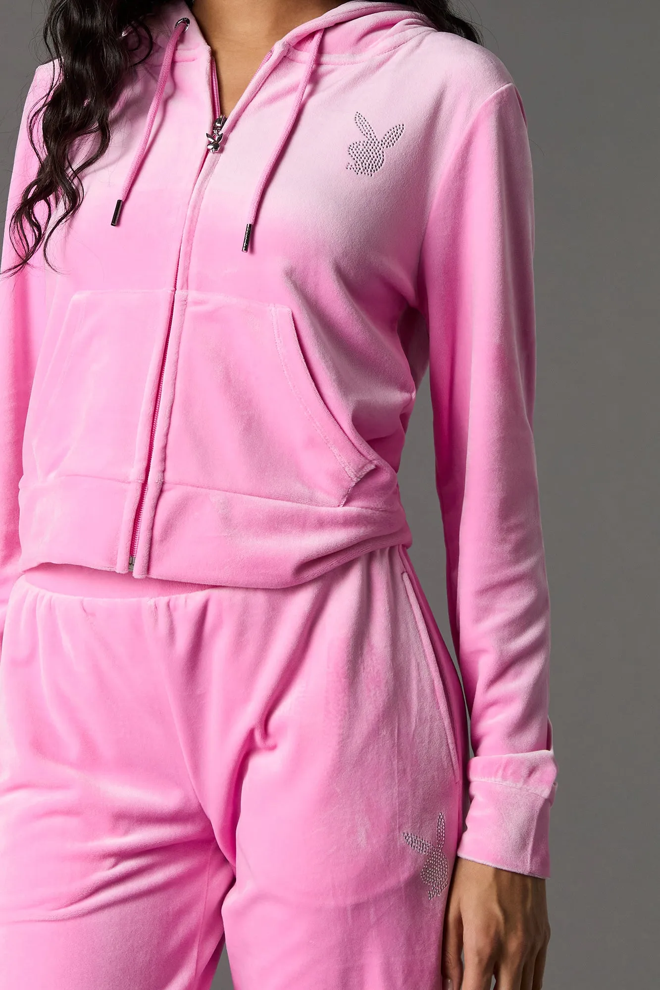 Haut à capuchon en velours à imprimé Playboy avec pierres du Rhin sold by Urban Planet product image thumbnail 5