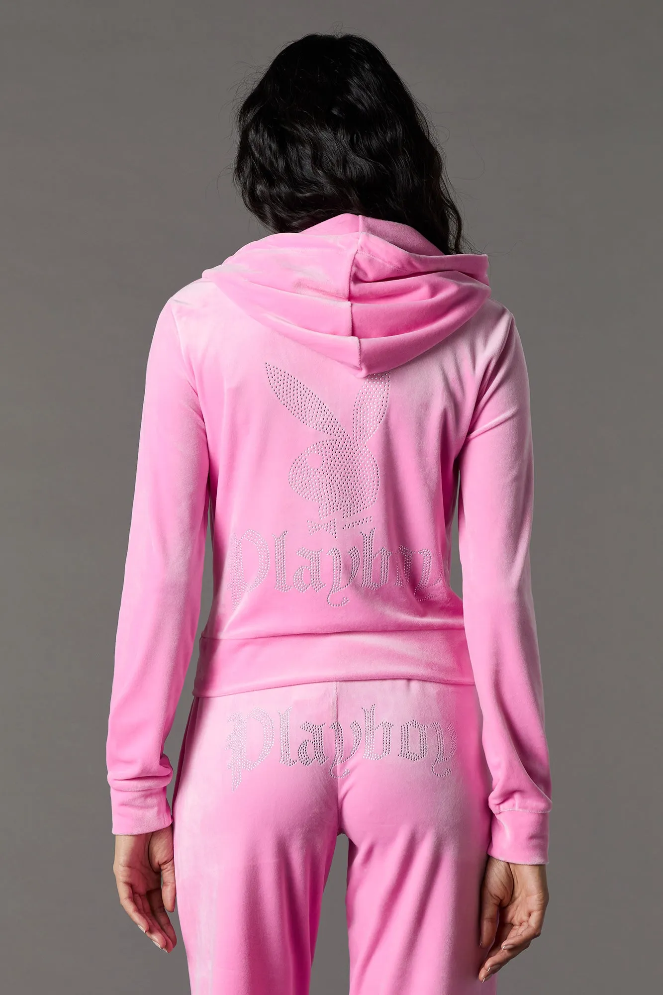 Haut à capuchon en velours à imprimé Playboy avec pierres du Rhin sold by Urban Planet product image thumbnail 2