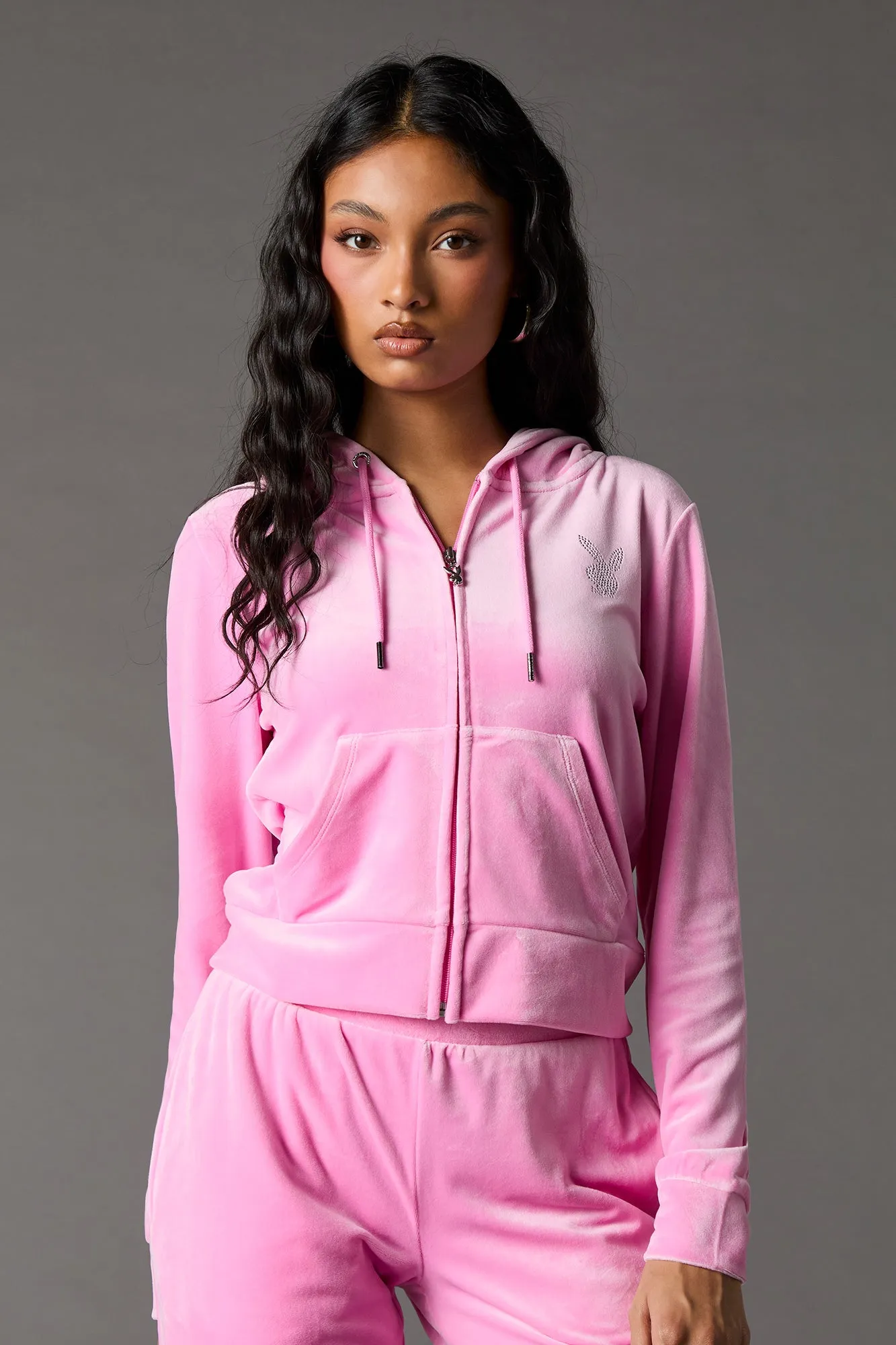 Haut à capuchon en velours à imprimé Playboy avec pierres du Rhin sold by Urban Planet product image thumbnail 4