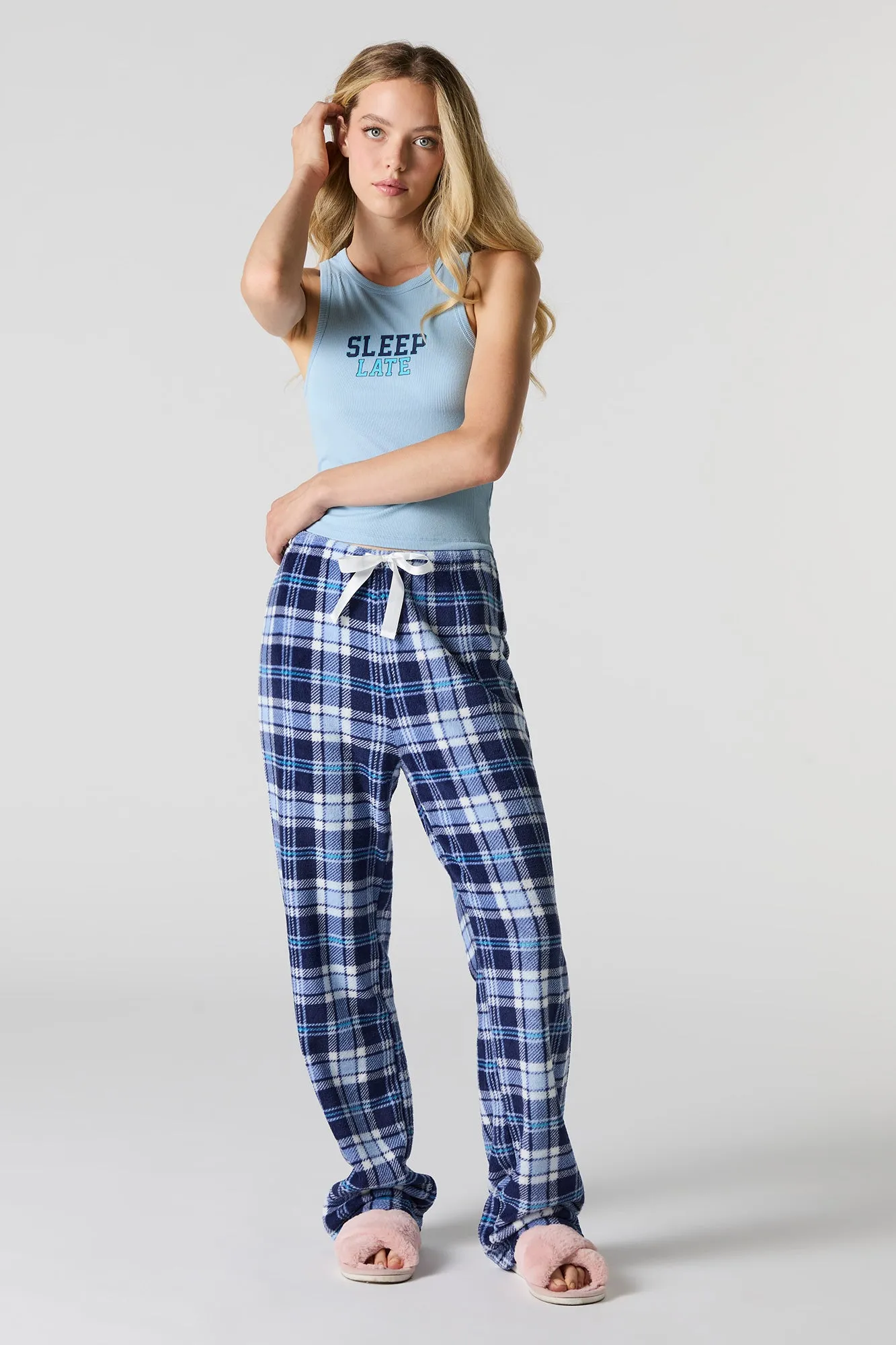 Graphic Tank & Plush Printed Pant 2 Piece Pajama Set sold by Urban Planet product image thumbnail 5