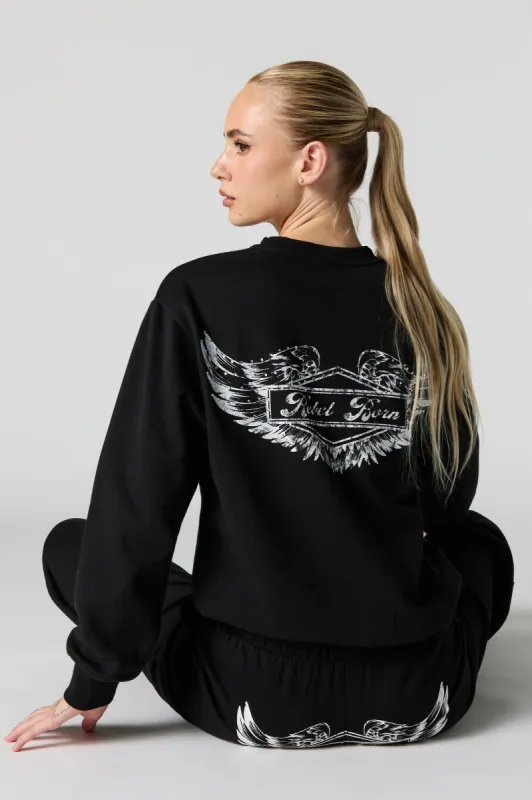 Rebel Born Rhinestone Graphic Fleece Sweatshirt sold by Urban Planet