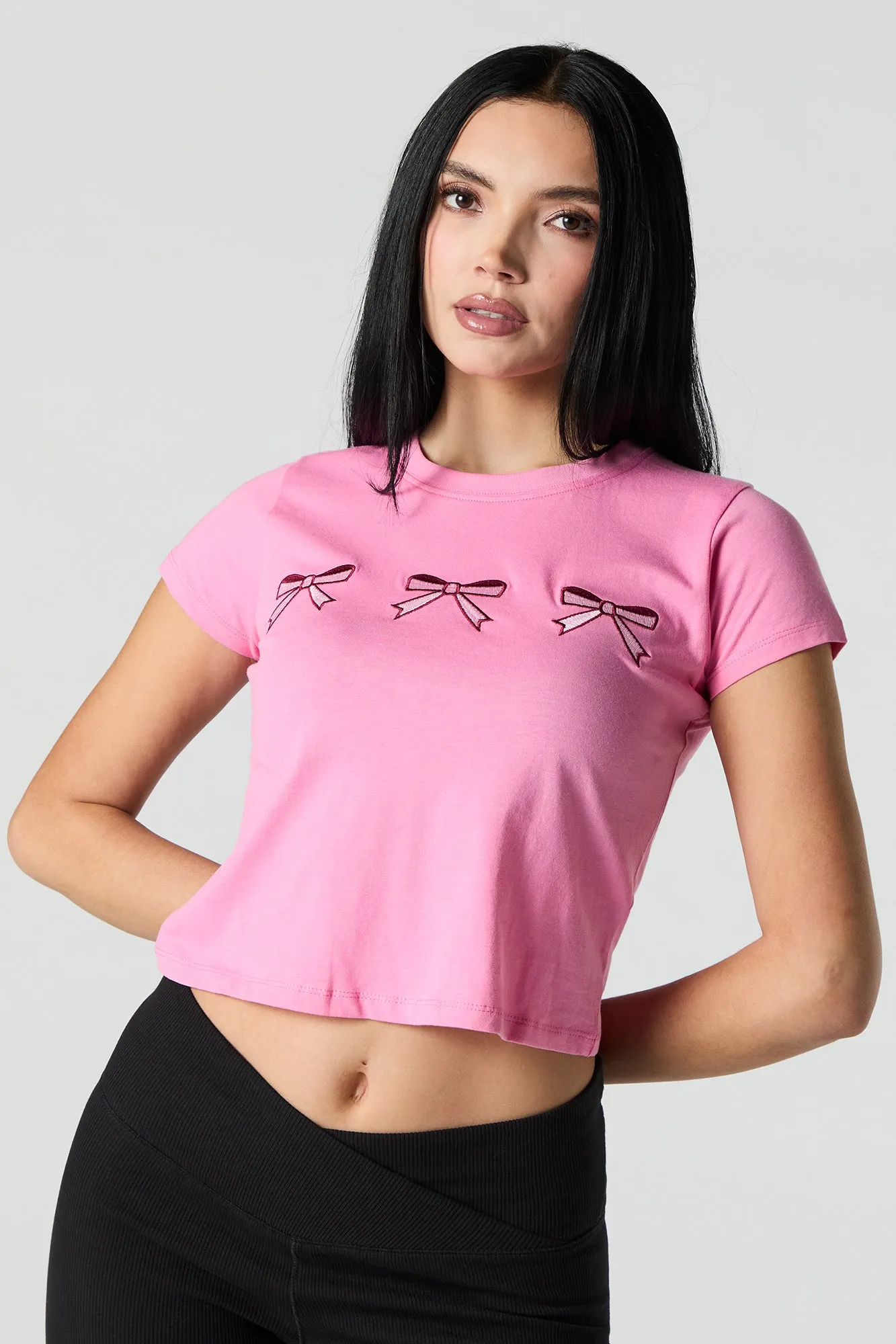 Bow Embroidered Cropped T-Shirt sold by Urban Planet