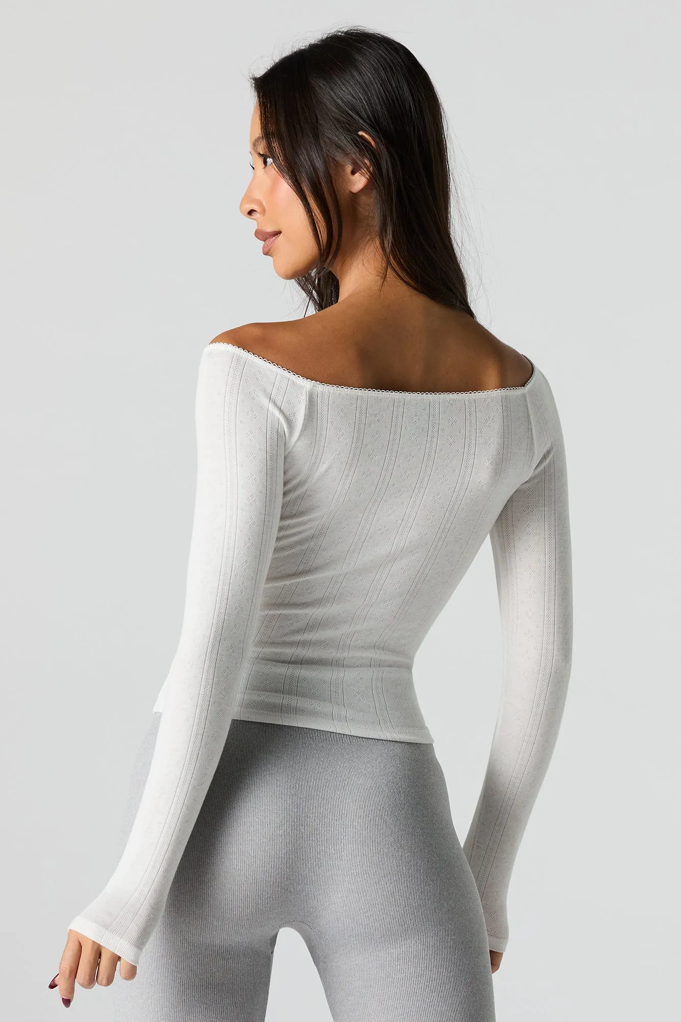 Haut à manche longue en tricot pointelle et rosette sold by Urban Planet product image thumbnail 5