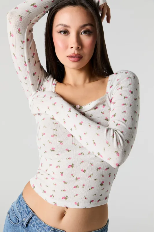 Rosette Pointelle Knit Long Sleeve Top sold by Urban Planet
