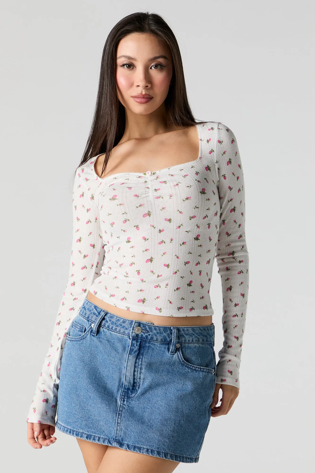 Haut en tricot de pointelle à manches longues avec rosettes sold by Urban Planet product image thumbnail 4