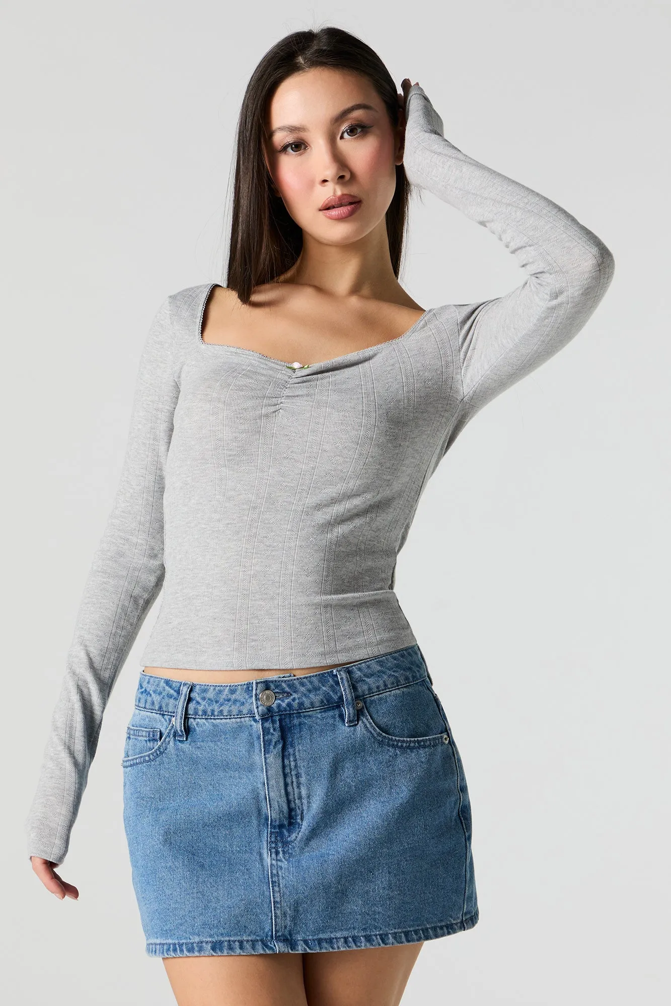 Haut en tricot de pointelle à manches longues avec rosettes sold by Urban Planet product image thumbnail 5
