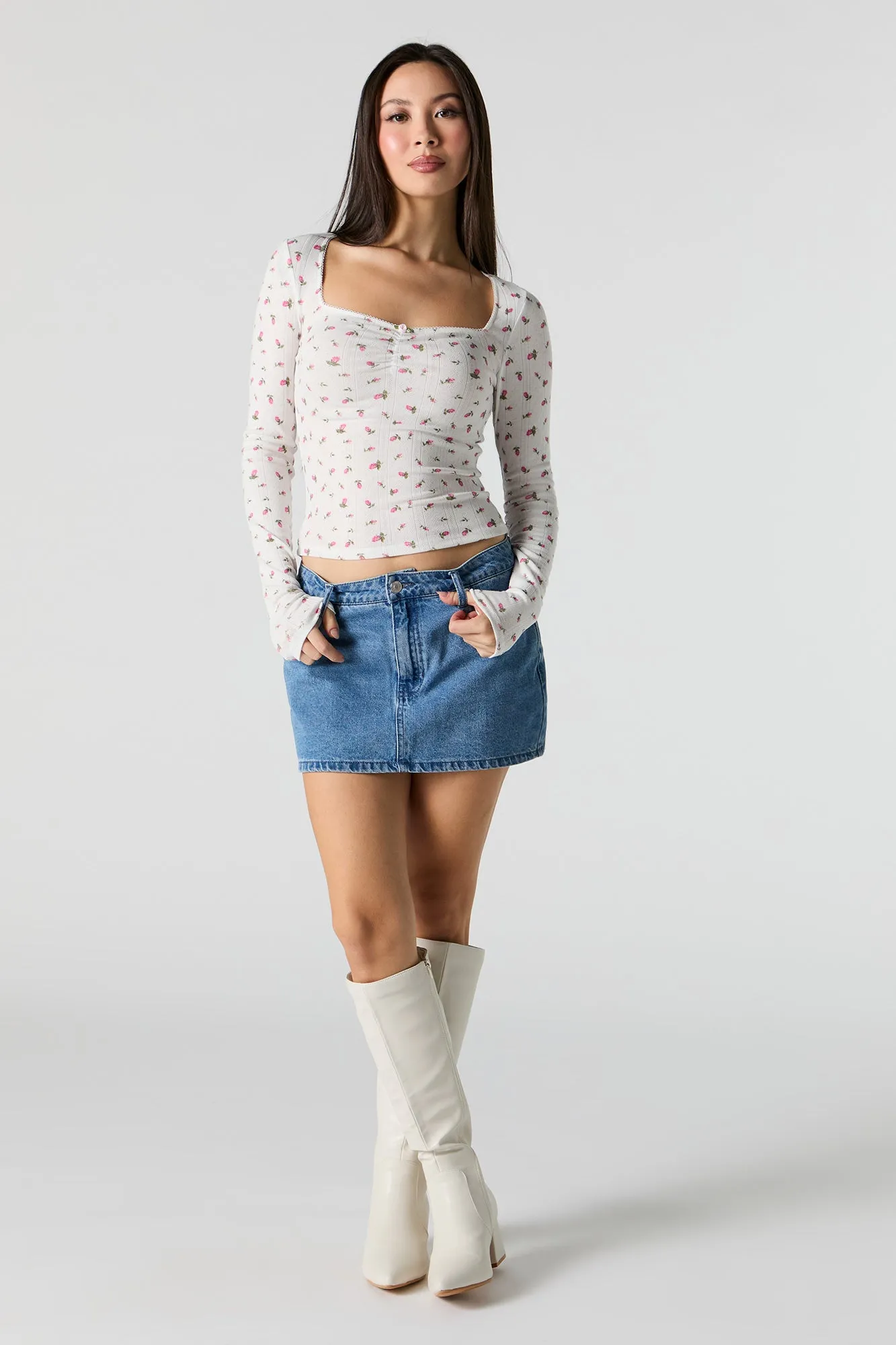 Haut en tricot de pointelle à manches longues avec rosettes sold by Urban Planet product image thumbnail 3