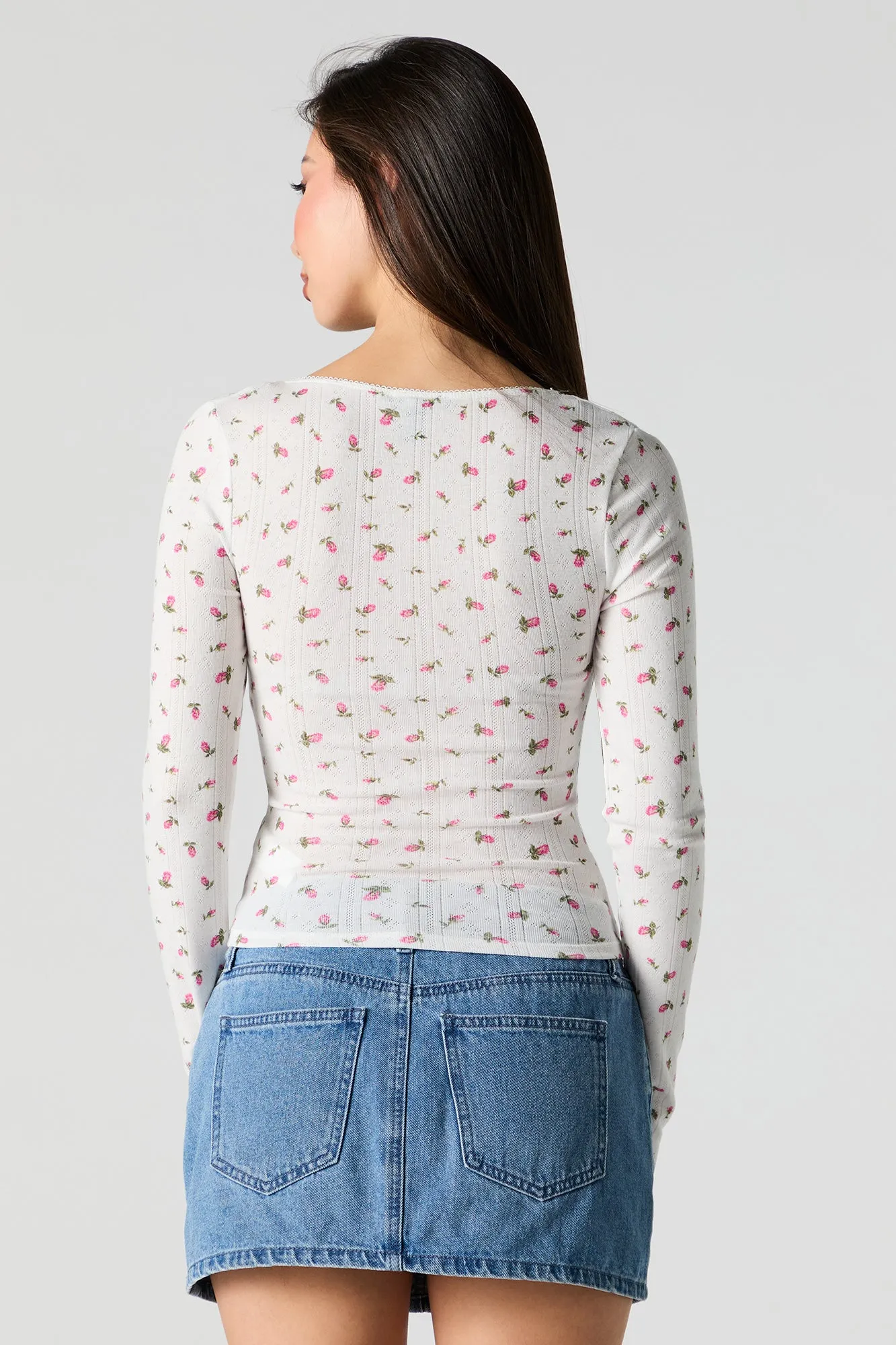 Haut en tricot de pointelle à manches longues avec rosettes sold by Urban Planet product image thumbnail 2