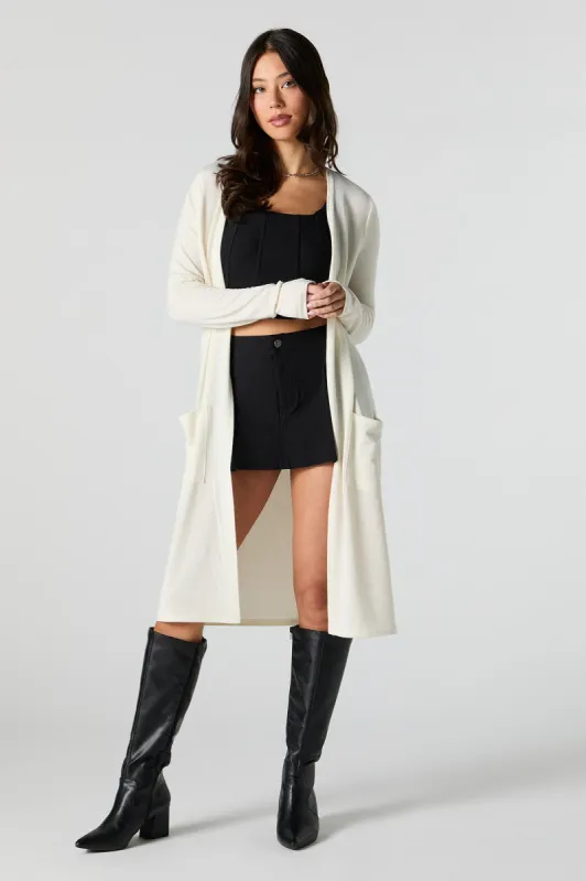 Ribbed Open Front Longline Cardigan sold by Urban Planet
