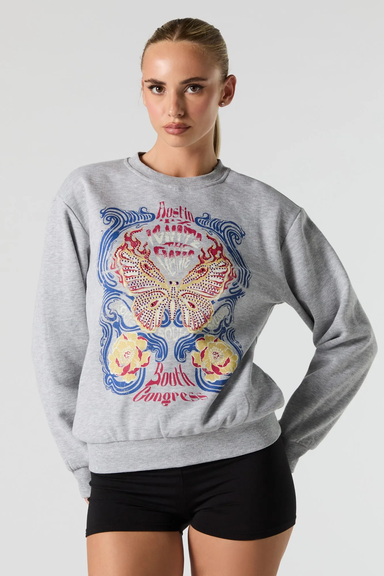 Rhinestone Graphic Fleece Sweatshirt sold by Urban Planet product image thumbnail 5