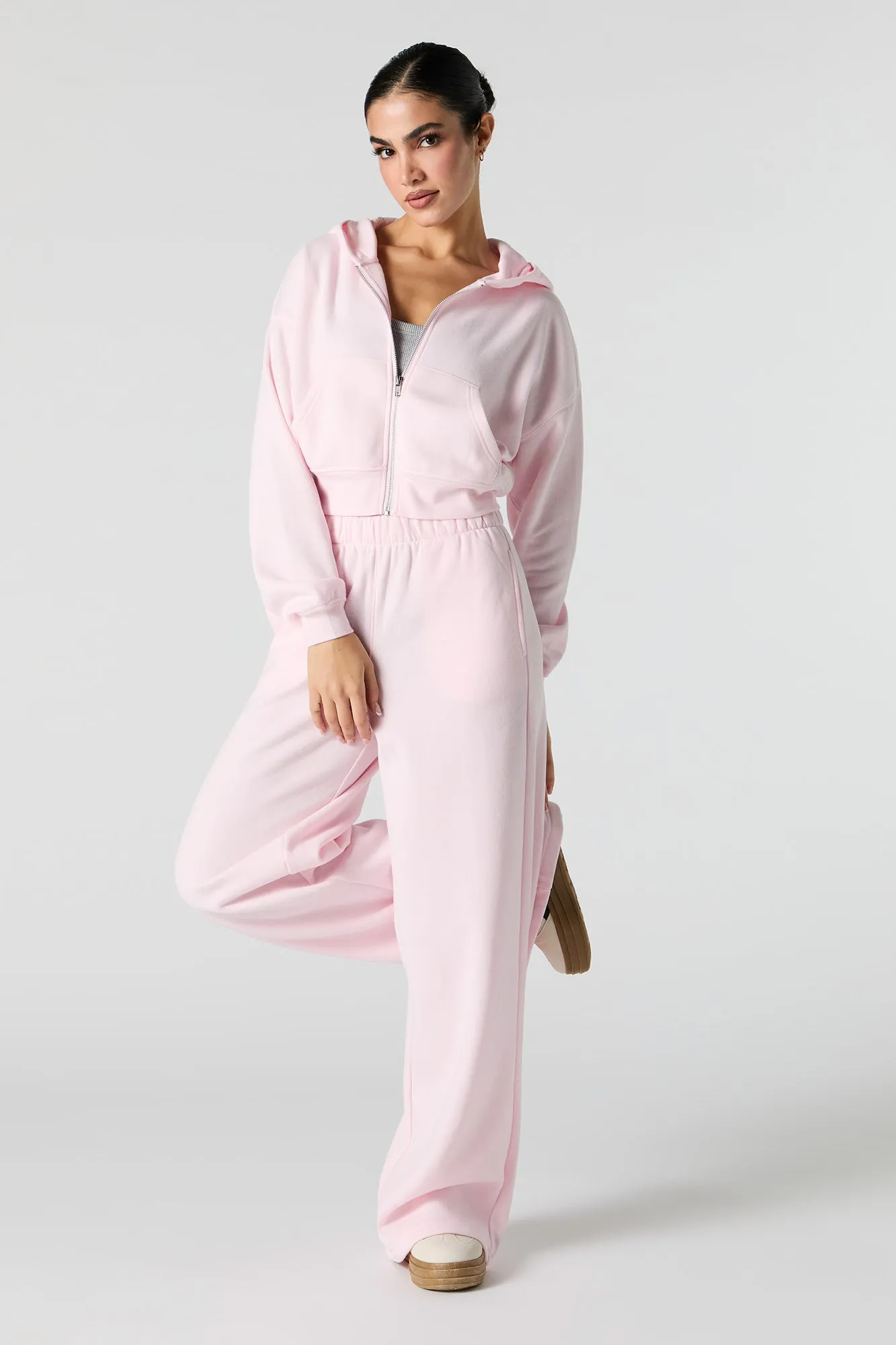 Solid Fleece Cropped Zip-Up Hoodie sold by Urban Planet product image thumbnail 3
