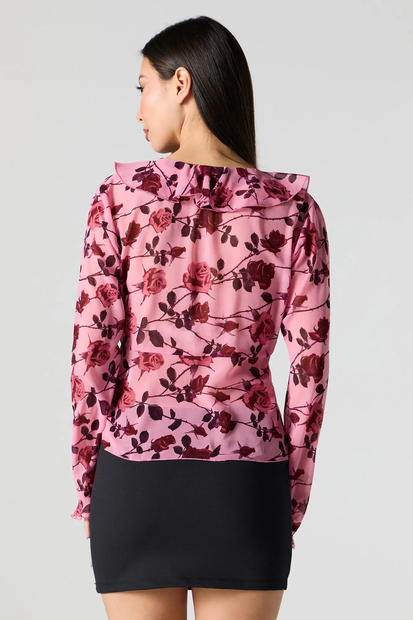 Mesh Ruffle Tie Front Long Sleeve Top sold by Urban Planet product image thumbnail 2