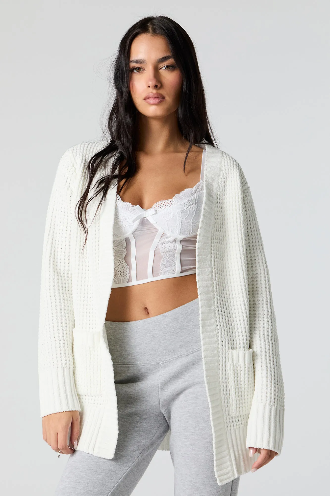Waffle Knit Long Sleeve Cardigan sold by Urban Planet product image thumbnail 4