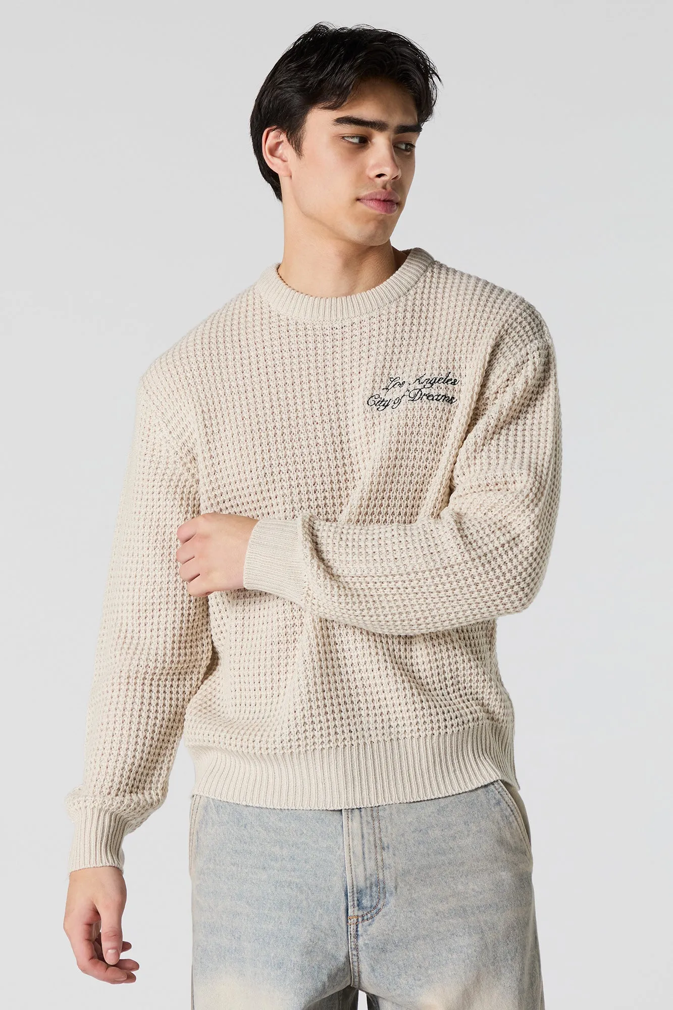 Los Angeles Embroidered Waffle Knit Sweater sold by Urban Planet