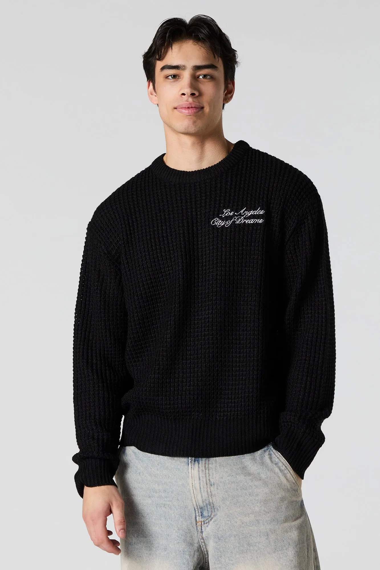 Los Angeles Embroidered Waffle Knit Sweater sold by Urban Planet product image thumbnail 5