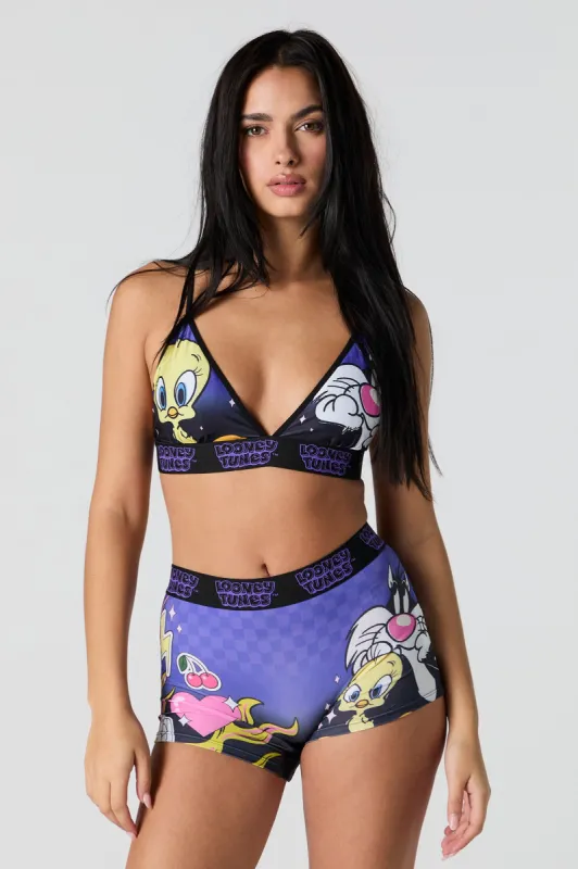 Looney Tunes Triangle Bralette & Boy Short 2 Piece Set sold by Urban Planet