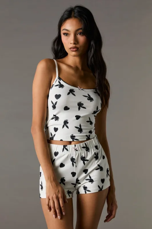 Playboy Print Lace Trim Tank & Short 2 Piece Pajama Set sold by Urban Planet