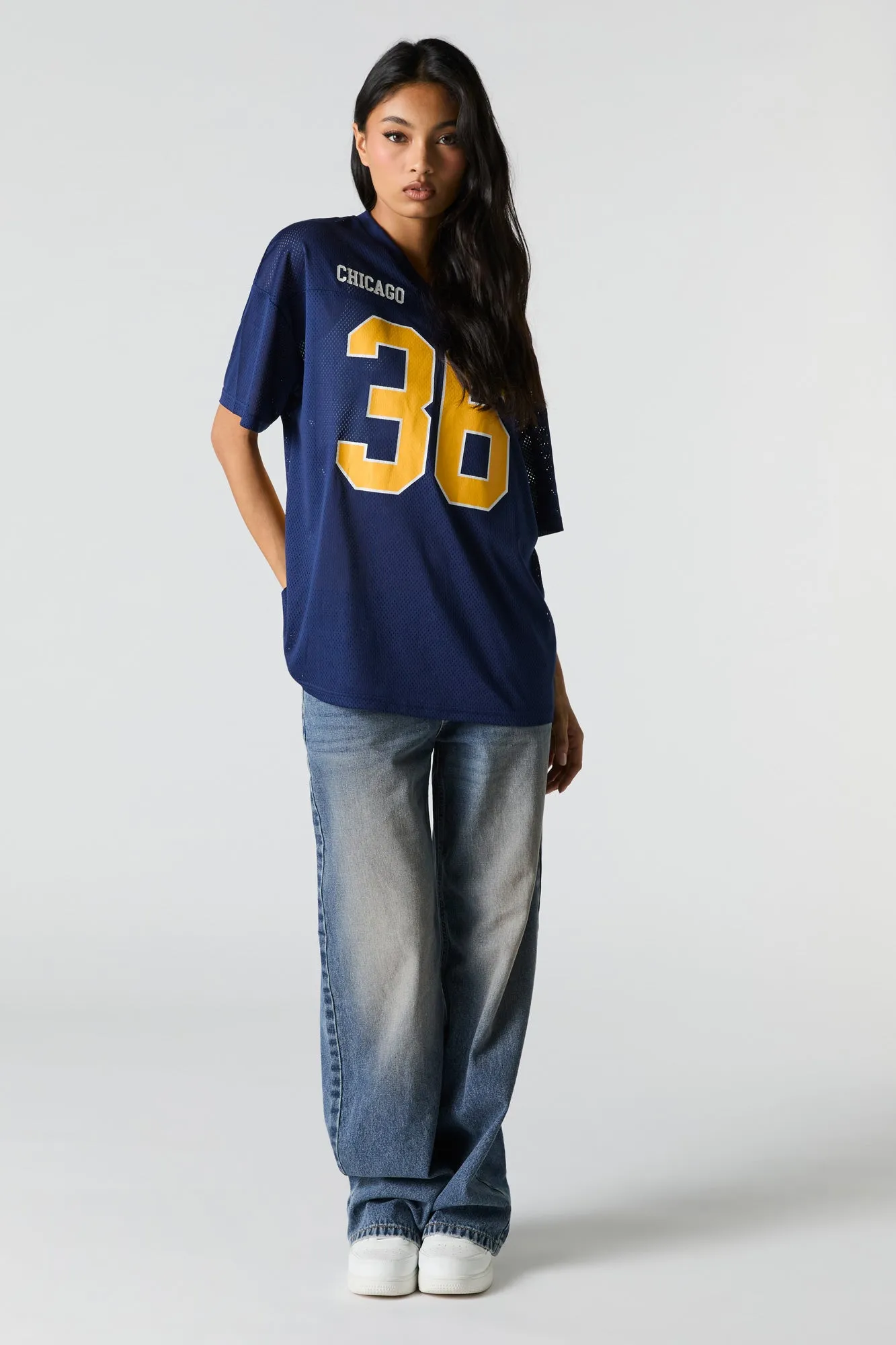 Mesh Sporty Graphic V-Neck Jersey sold by Urban Planet product image thumbnail 3