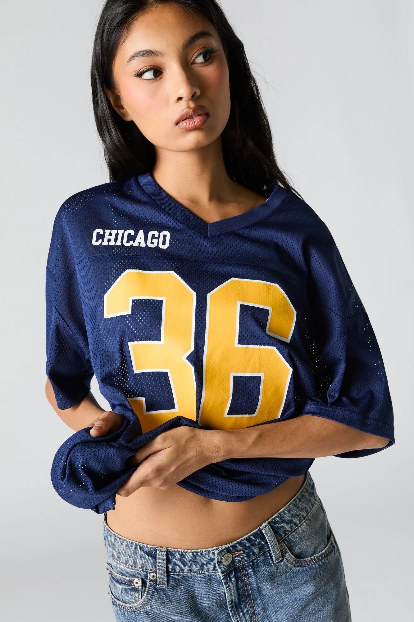 Jersey en filet à col en V et imprimé Sporty sold by Urban Planet