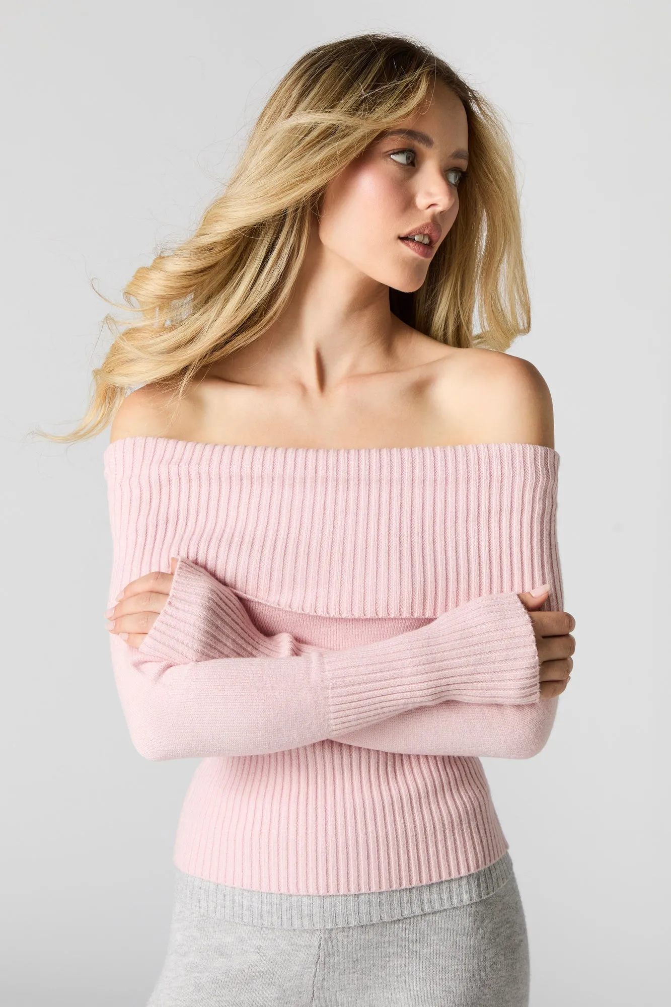 Ribbed Knit Off Shoulder Sweater sold by Urban Planet