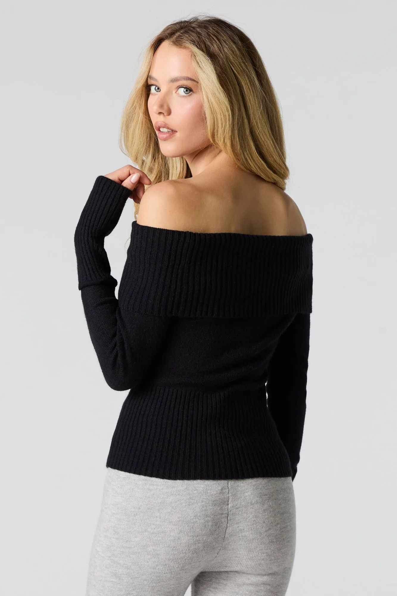 Ribbed Knit Off Shoulder Sweater sold by Urban Planet product image thumbnail 5