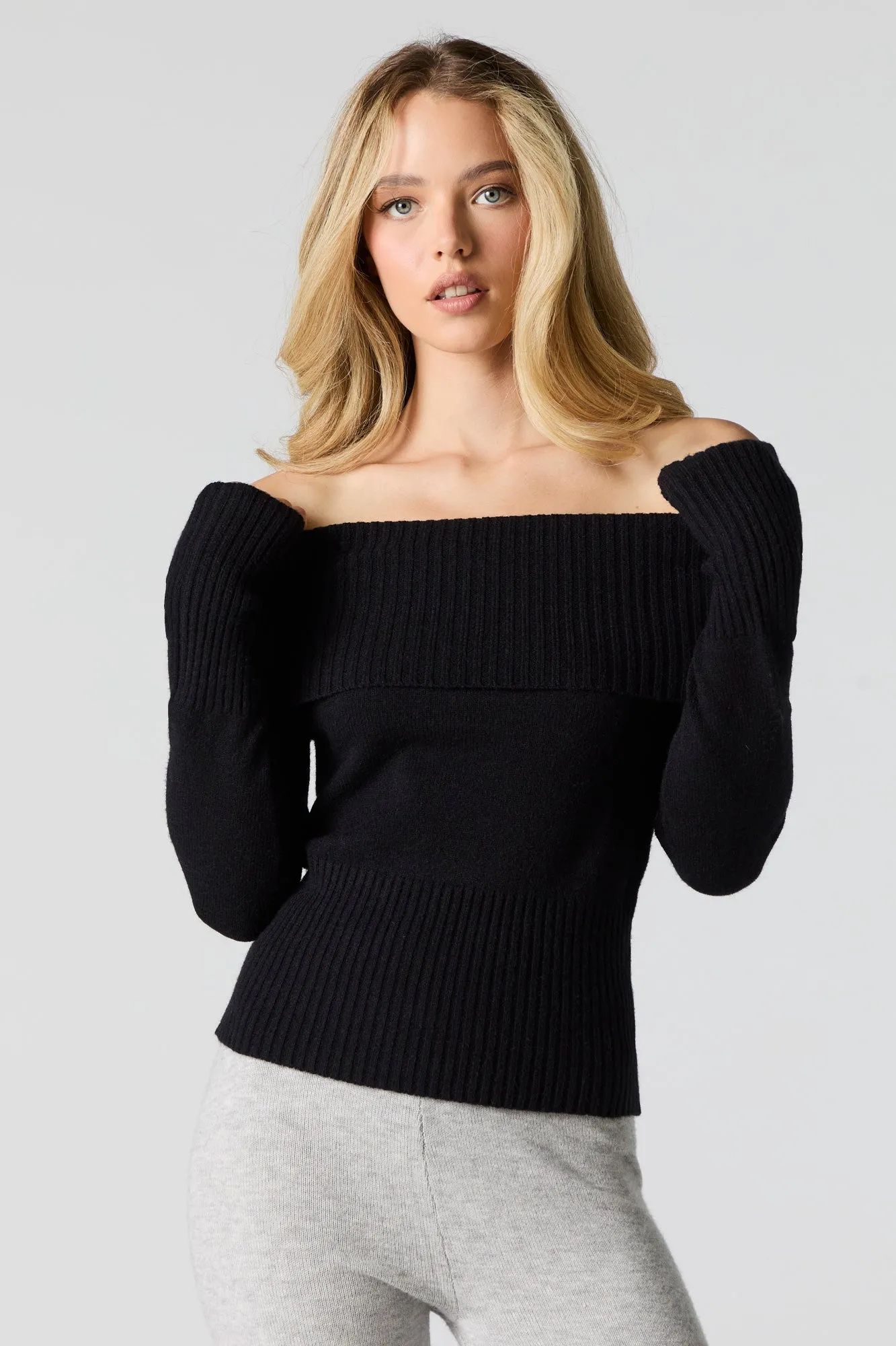 Chandail en tricot côtelé à épaules dénudées sold by Urban Planet product image thumbnail 4