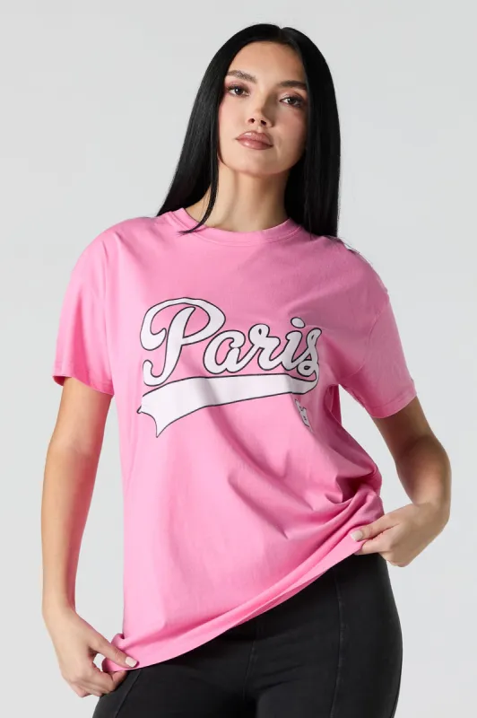 Paris Twill Embroidered Boyfriend T-Shirt sold by Urban Planet