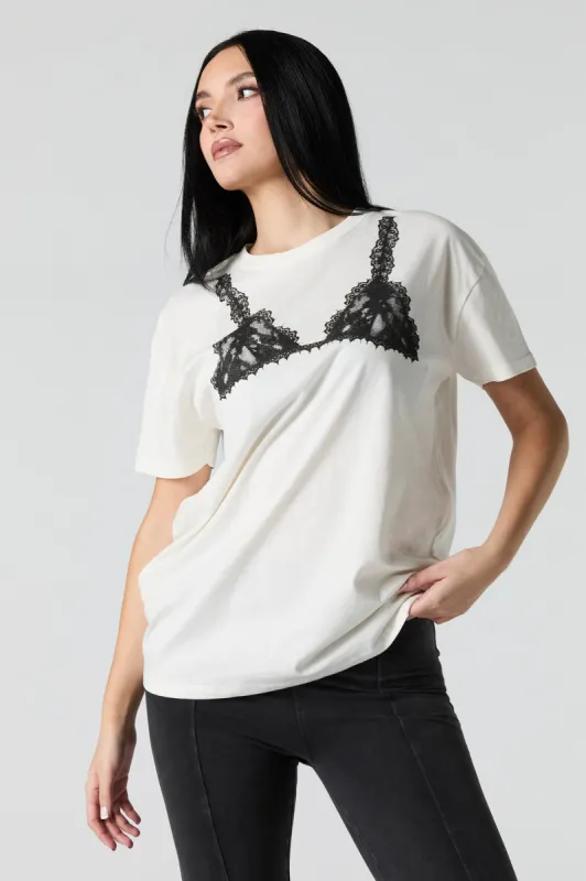 Lace Bra Graphic Boyfriend T-Shirt sold by Urban Planet