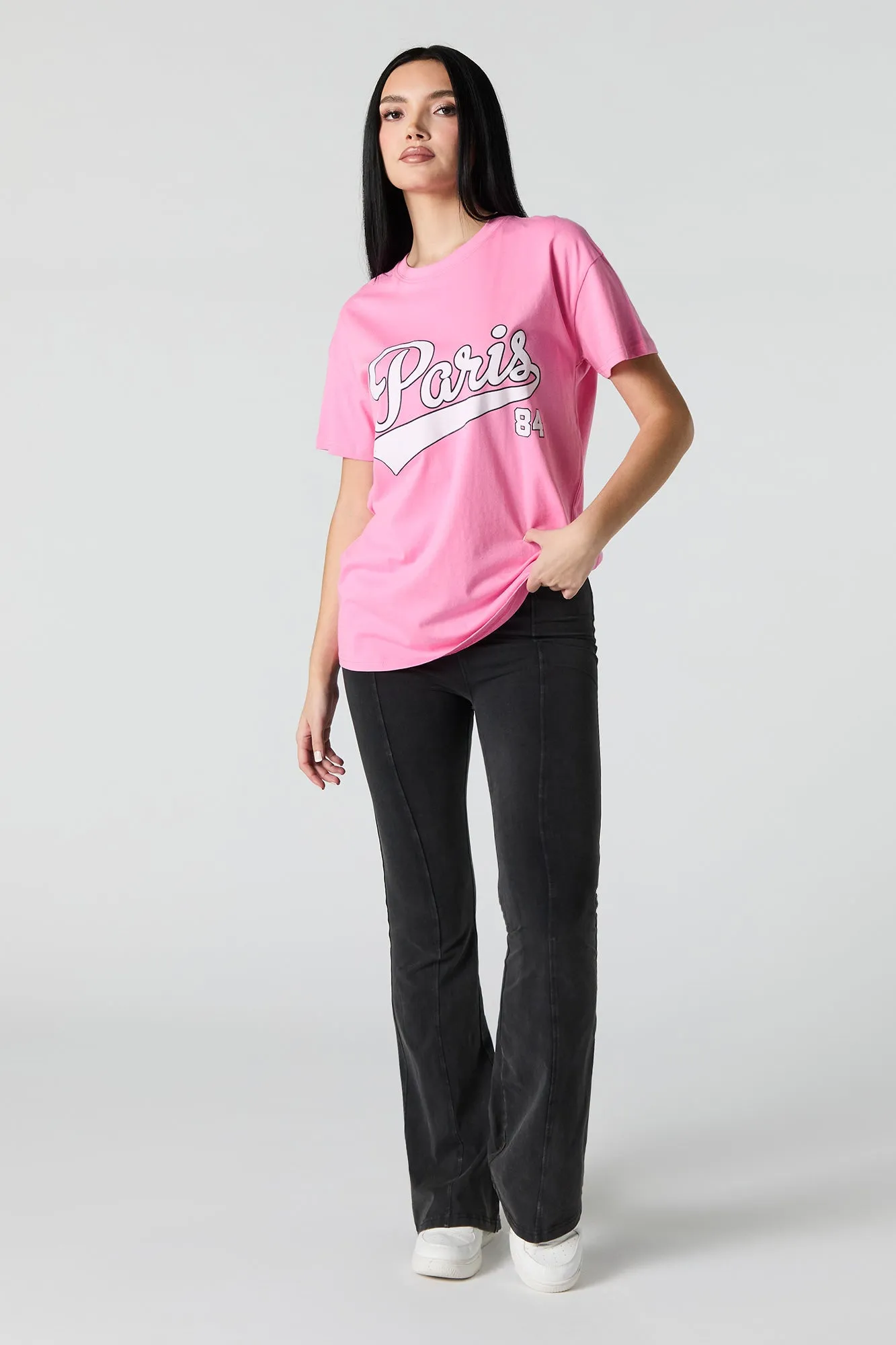 T-shirt de coupe garçonne avec motif brodé Paris en sergé sold by Urban Planet product image thumbnail 3