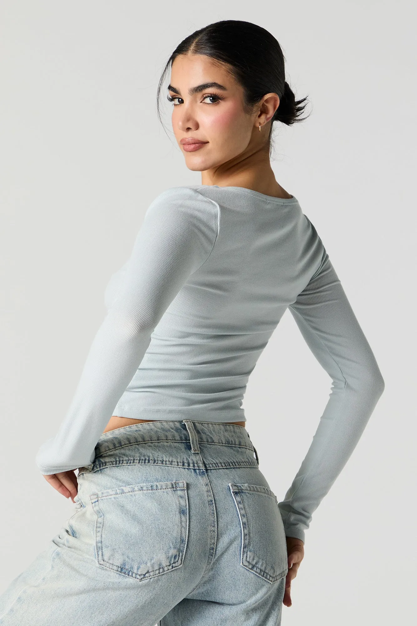 Ribbed Square Neck Long Sleeve Top sold by Urban Planet product image thumbnail 2