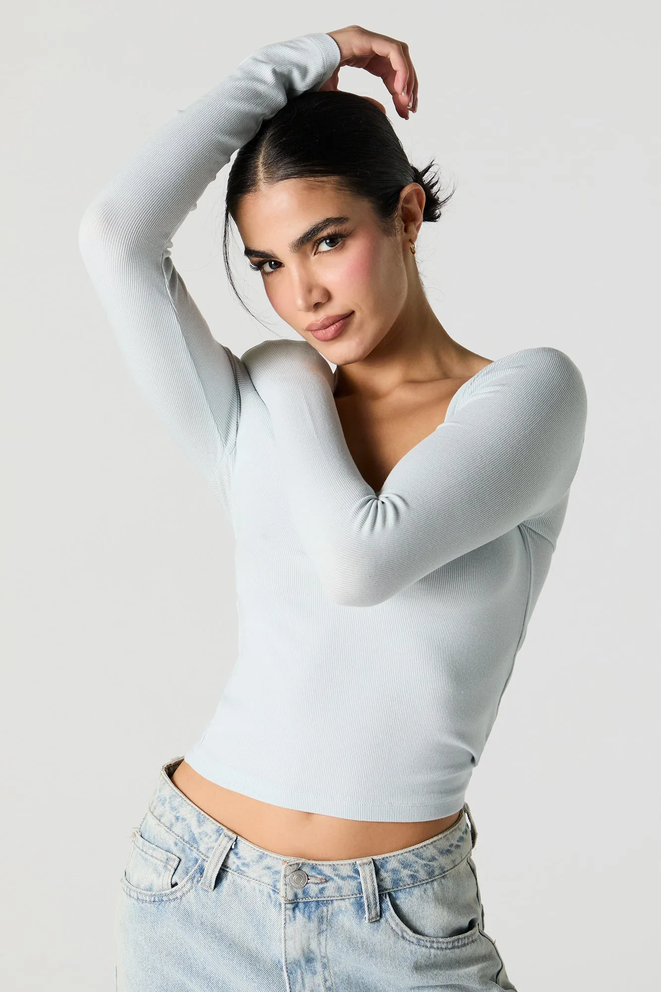Haut côtelé à manche longue et encolure carrée sold by Urban Planet